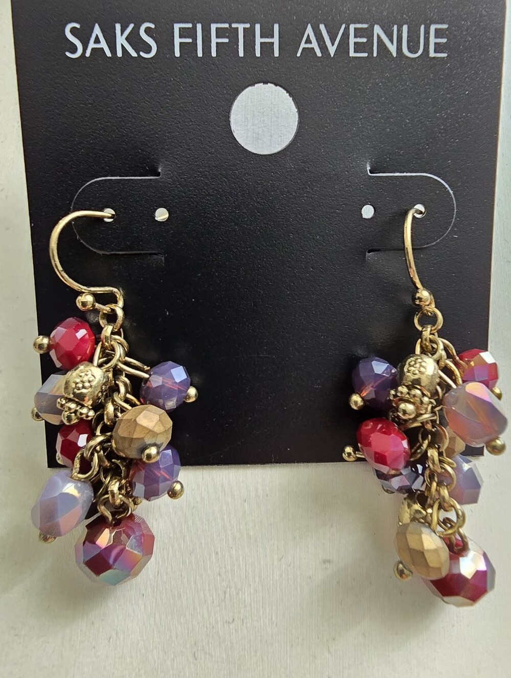 Saks Fifth Avenue Gold-Tone Cluster Drop Earrings with Red, Purple & Gold Beads